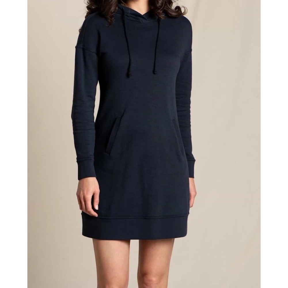Toad&Co Follow Through Hooded Sweatshirt Dress In Big Sky Navy Size S Athleisure - Picture 2 of 15
